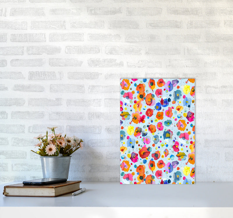 Bohemian Naive Flowers Blue Abstract Art Print by Ninola Design A3 Black Frame