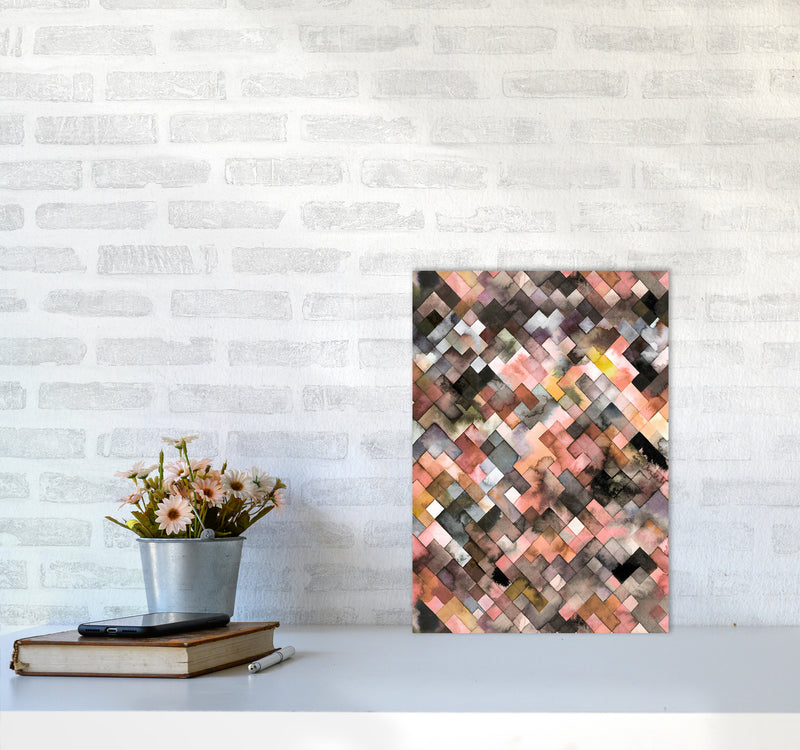 Moody Geometry Rustic Brown Abstract Art Print by Ninola Design A3 Black Frame