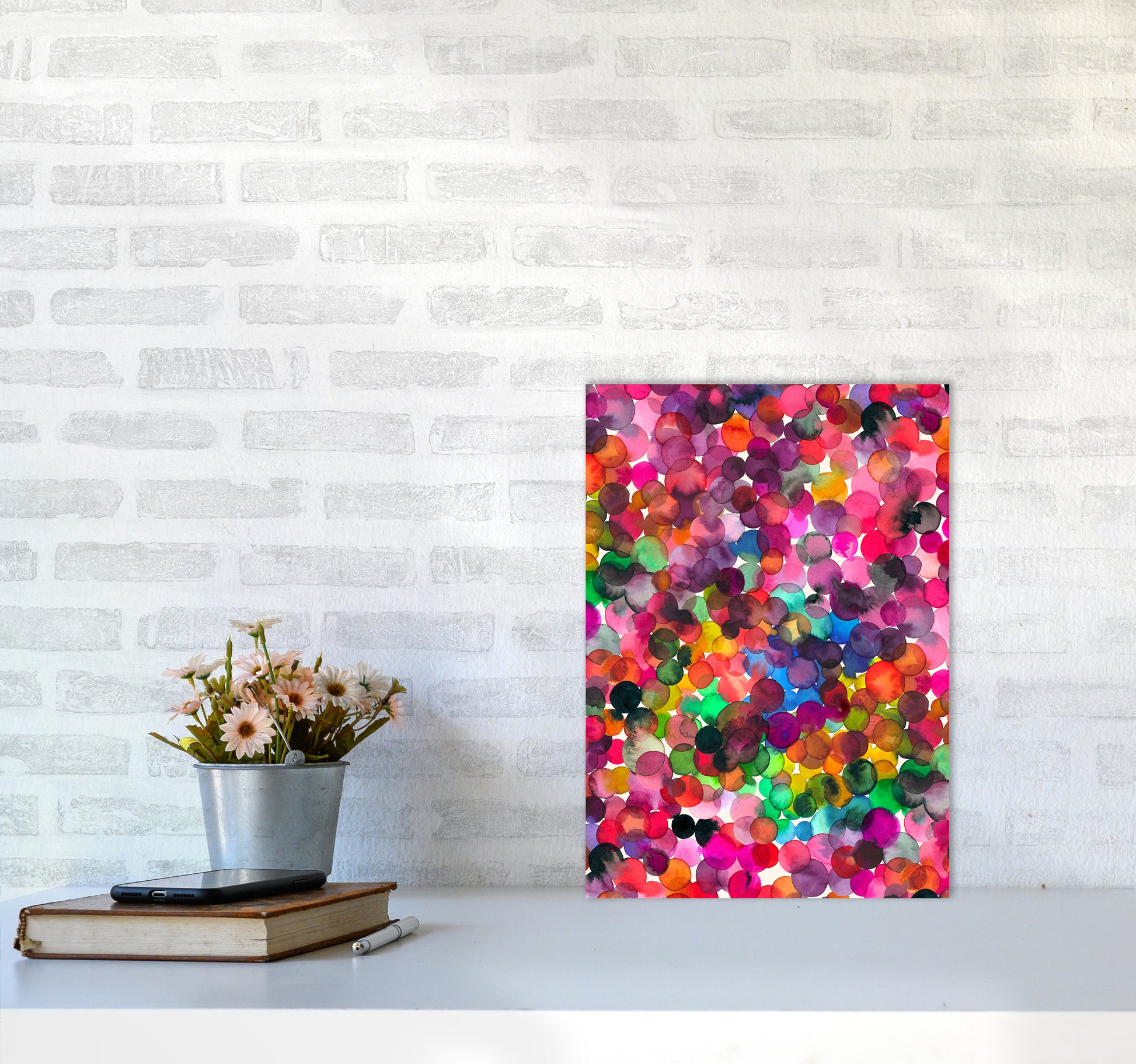 Overlapped Watercolor Dots Abstract Art Print by Ninola Design A3 Black Frame