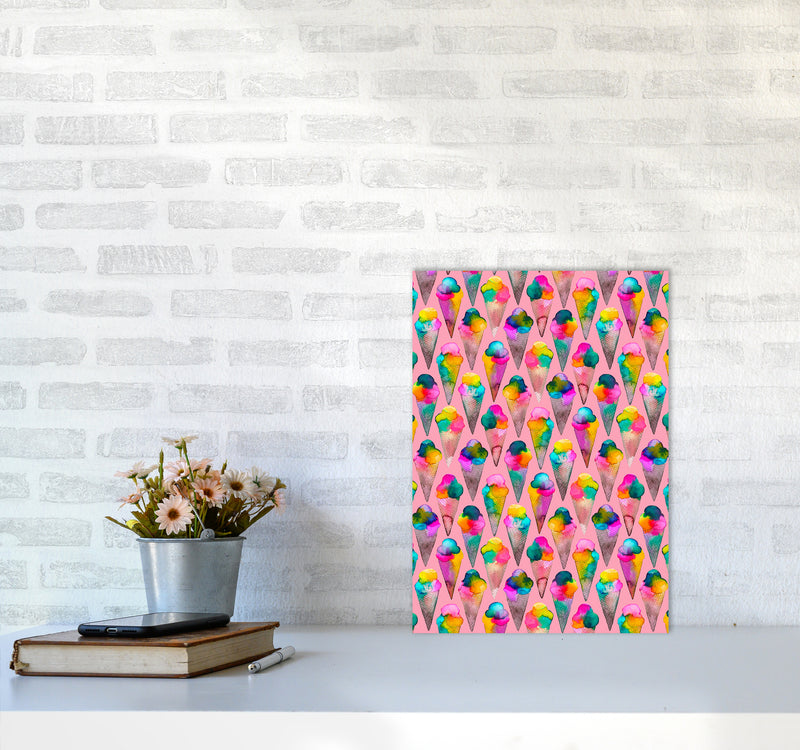 Cute Ice Creams Kids Pink Abstract Art Print by Ninola Design A3 Black Frame