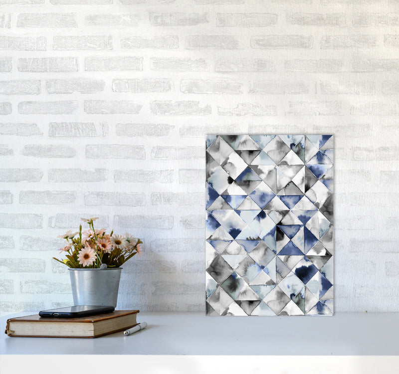 Moody Triangles Cold Blue Abstract Art Print by Ninola Design A3 Black Frame
