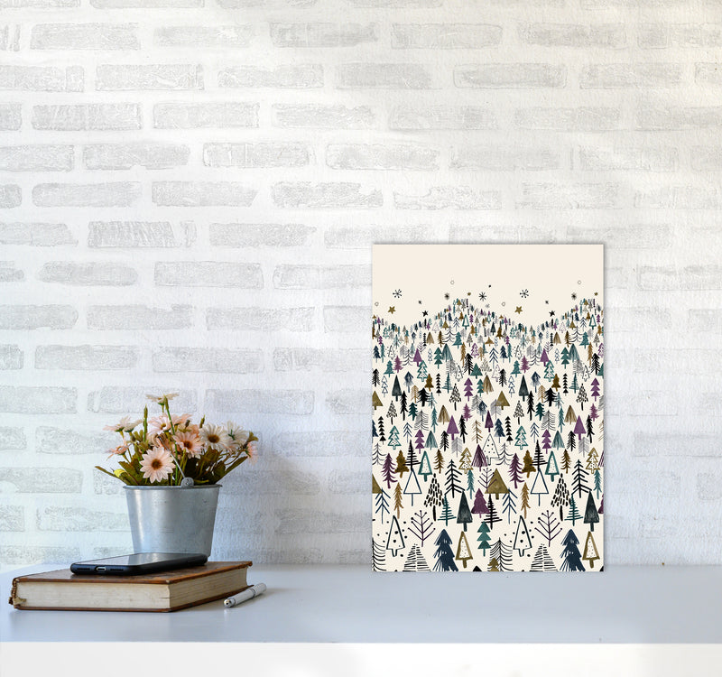 Trees Forest Night Purple Abstract Art Print by Ninola Design A3 Black Frame