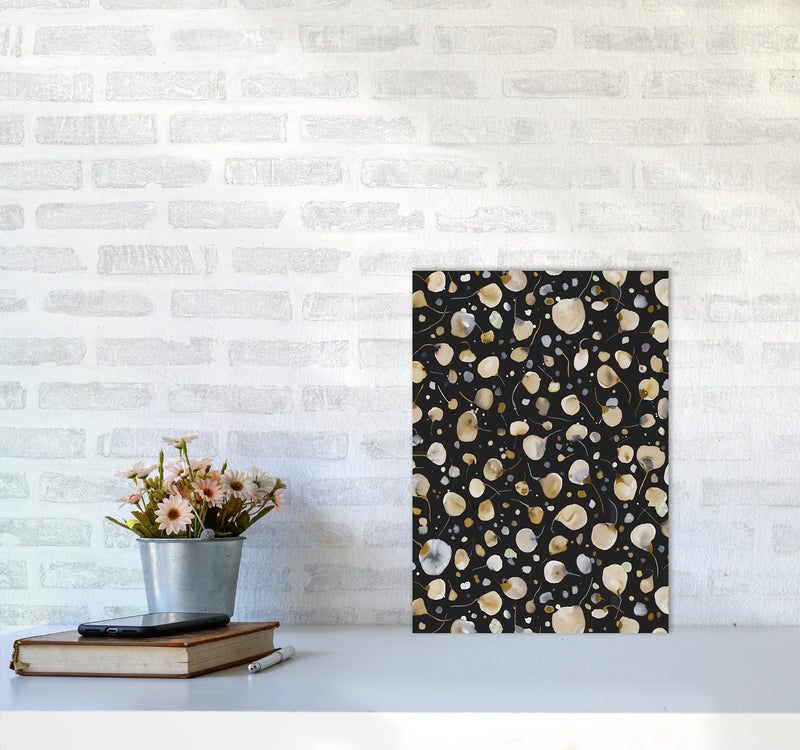 Flying Seeds Gold Silver Abstract Art Print by Ninola Design A3 Black Frame
