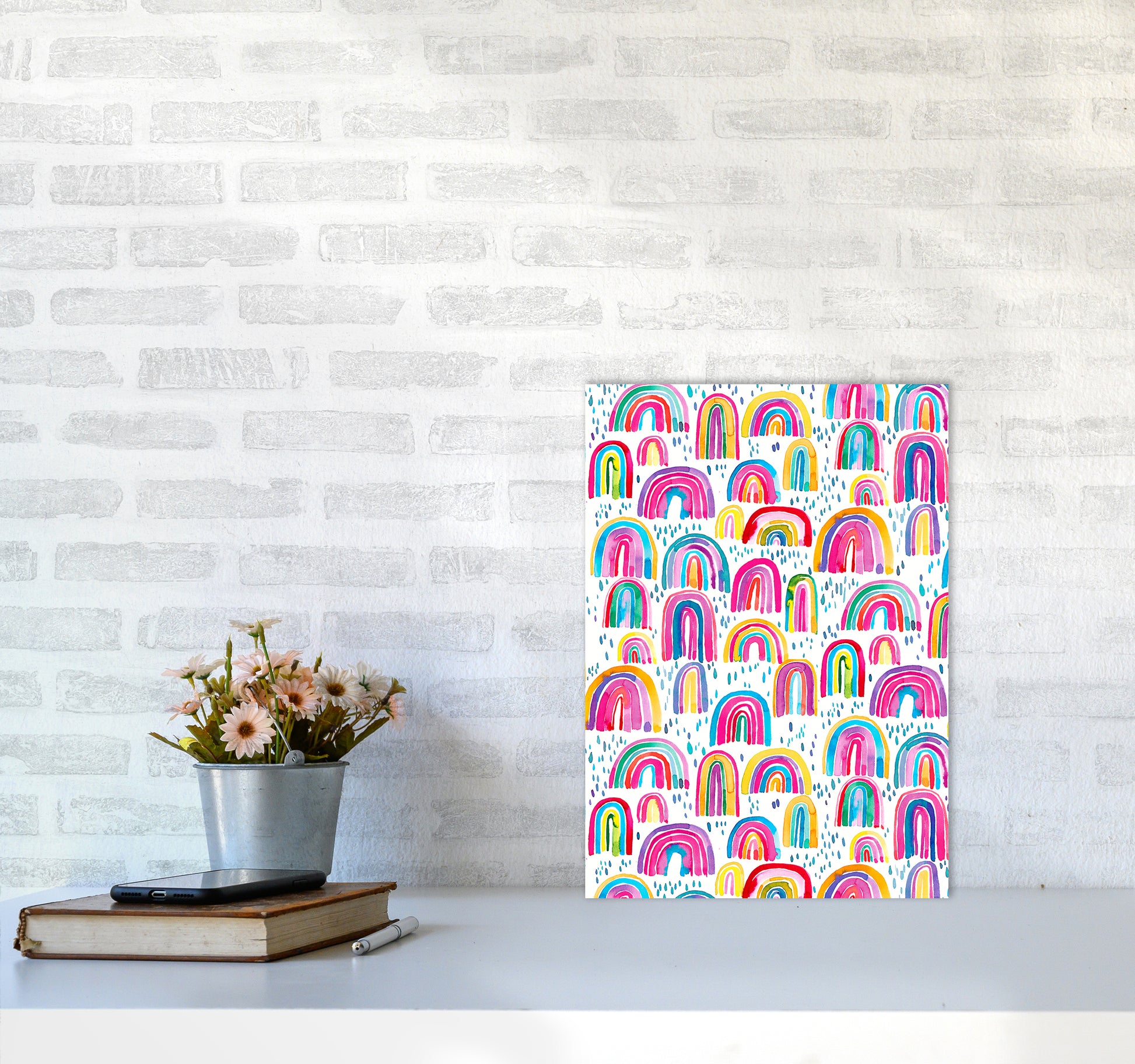 Cute Watercolor Rainbows Abstract Art Print by Ninola Design A3 Black Frame