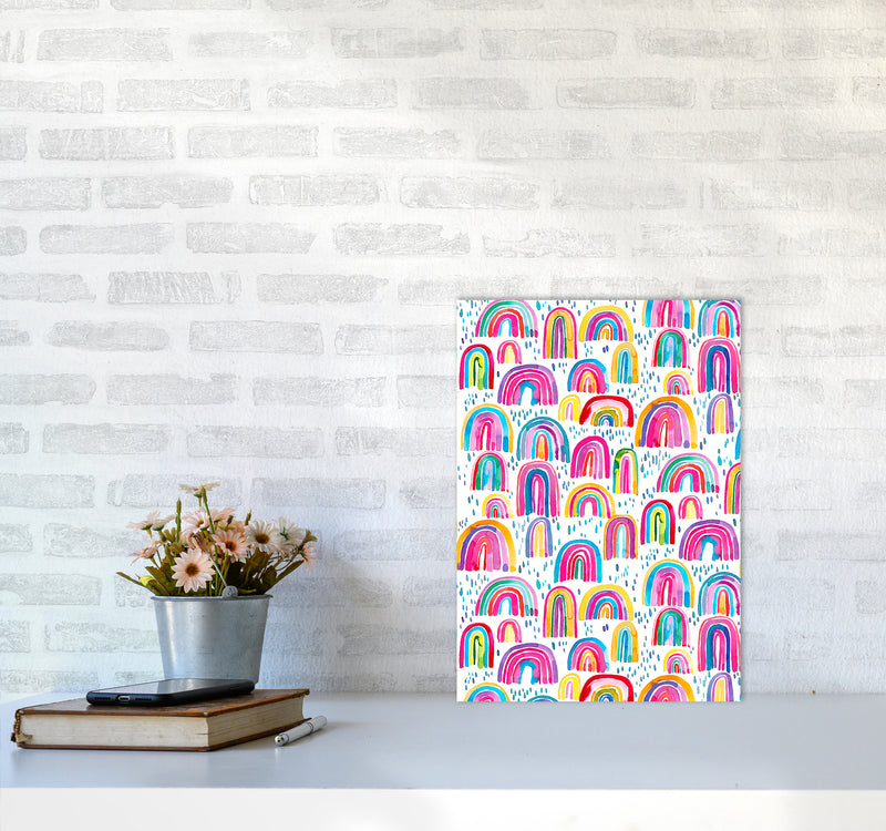 Cute Watercolor Rainbows Abstract Art Print by Ninola Design A3 Black Frame
