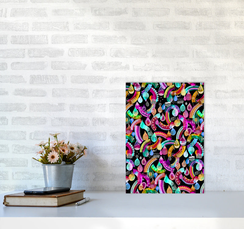 Rainbow Lace Neon Kids Abstract Art Print by Ninola Design A3 Black Frame