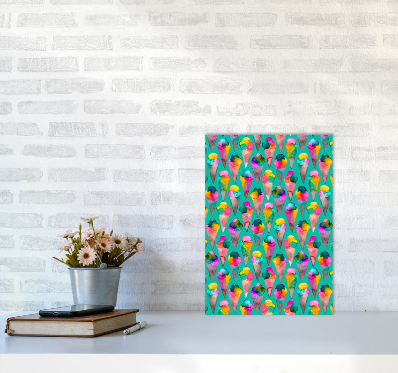 Cute Ice Creams Kids Abstract Art Print by Ninola Design A3 Black Frame