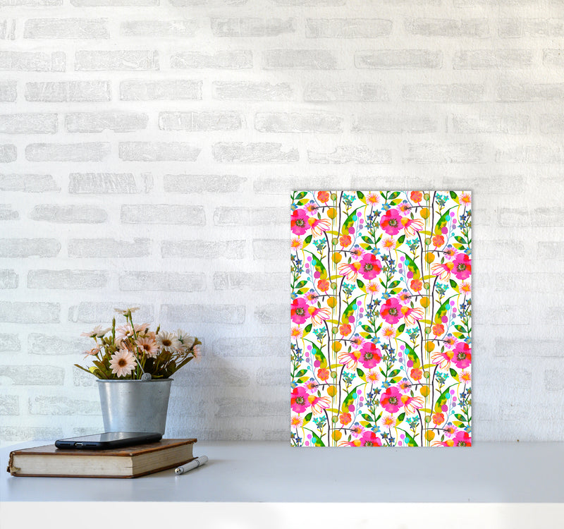 Happy Spring Flowers Abstract Art Print by Ninola Design A3 Black Frame