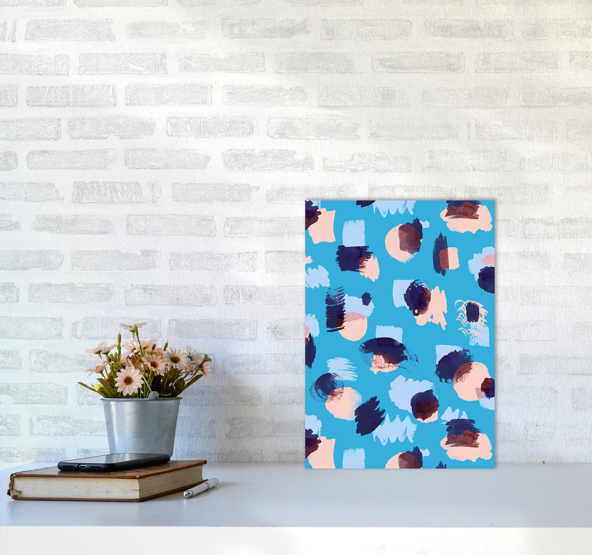 Abstract Stains Blue Abstract Art Print by Ninola Design A3 Black Frame