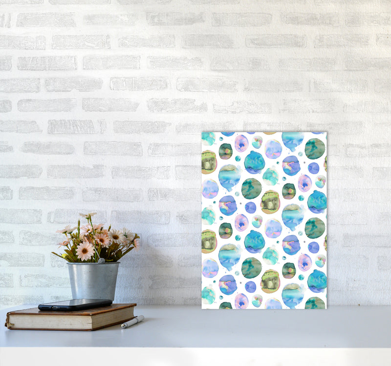 Big Watery Dots Blue Abstract Art Print by Ninola Design A3 Black Frame