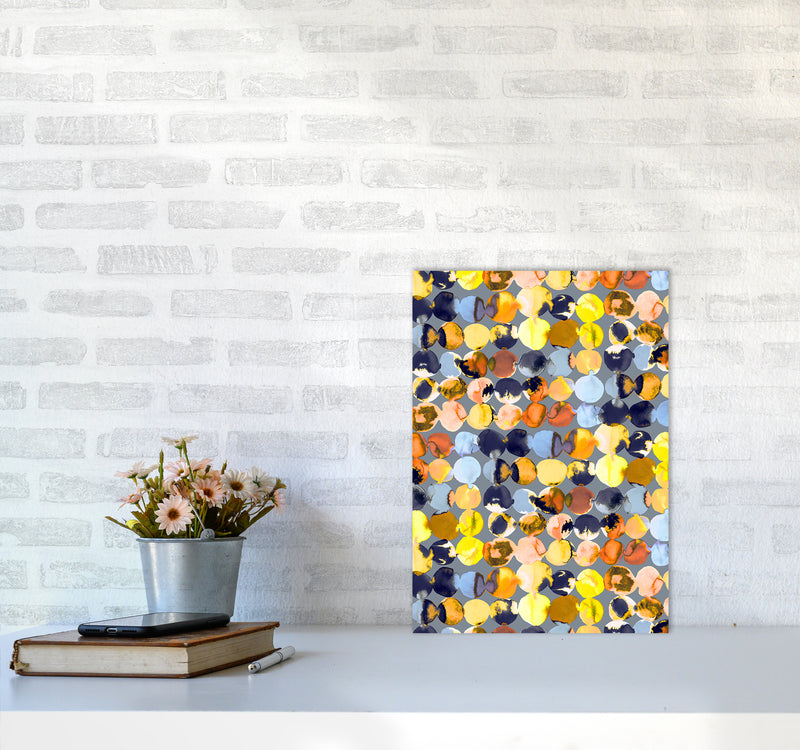 Ink Dots Blue Yellow Abstract Art Print by Ninola Design A3 Black Frame