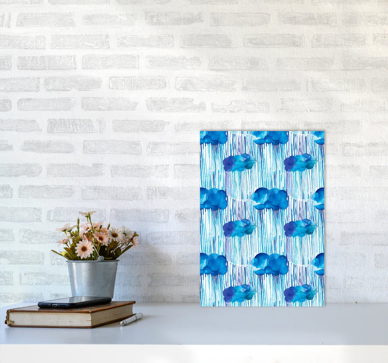 Raining Clouds Blue Abstract Art Print by Ninola Design A3 Black Frame