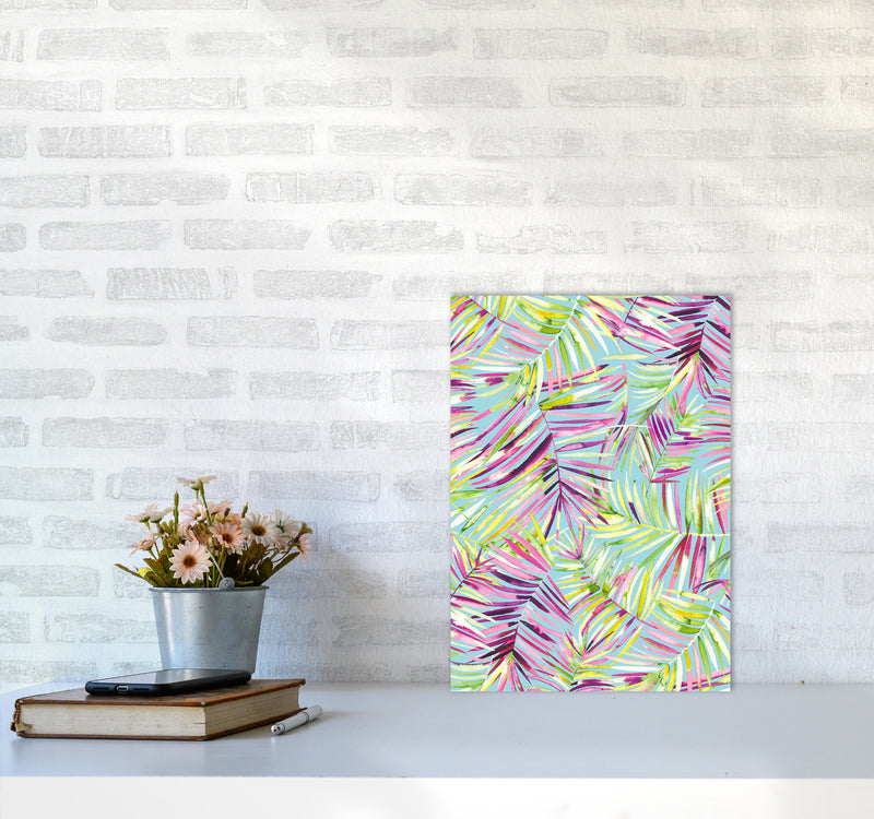 Tropical Palms Blue Abstract Art Print by Ninola Design A3 Black Frame