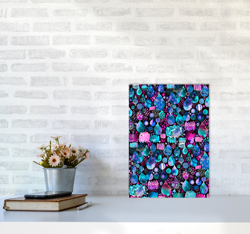 Rain Stitches Neon Abstract Art Print by Ninola Design A3 Black Frame