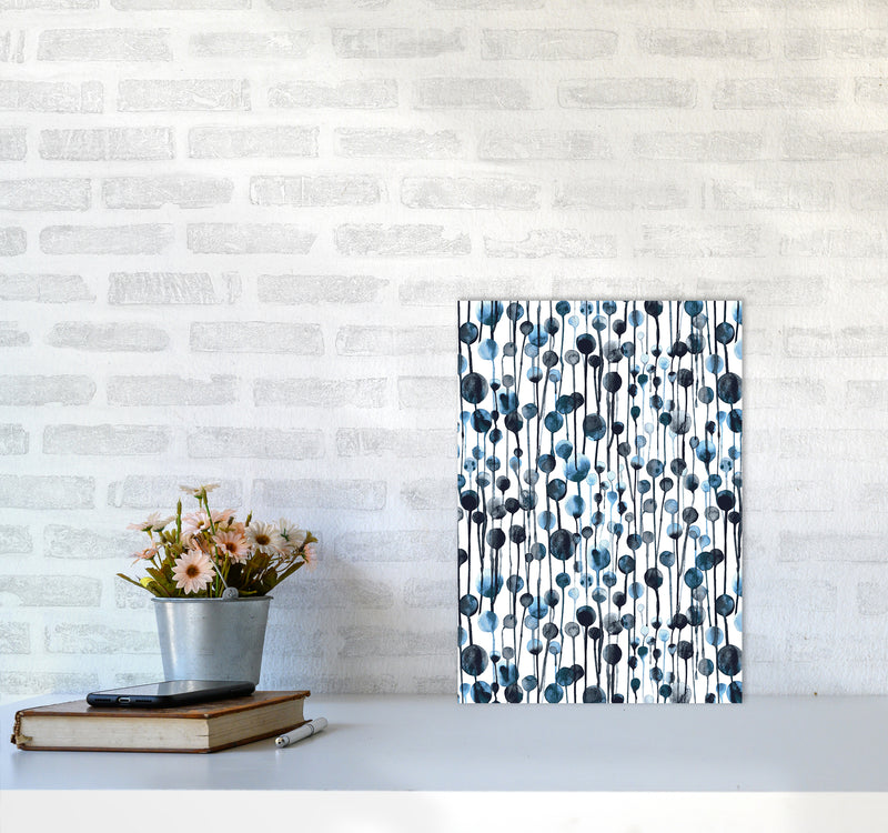 Dripping Dots Navy Abstract Art Print by Ninola Design A3 Black Frame