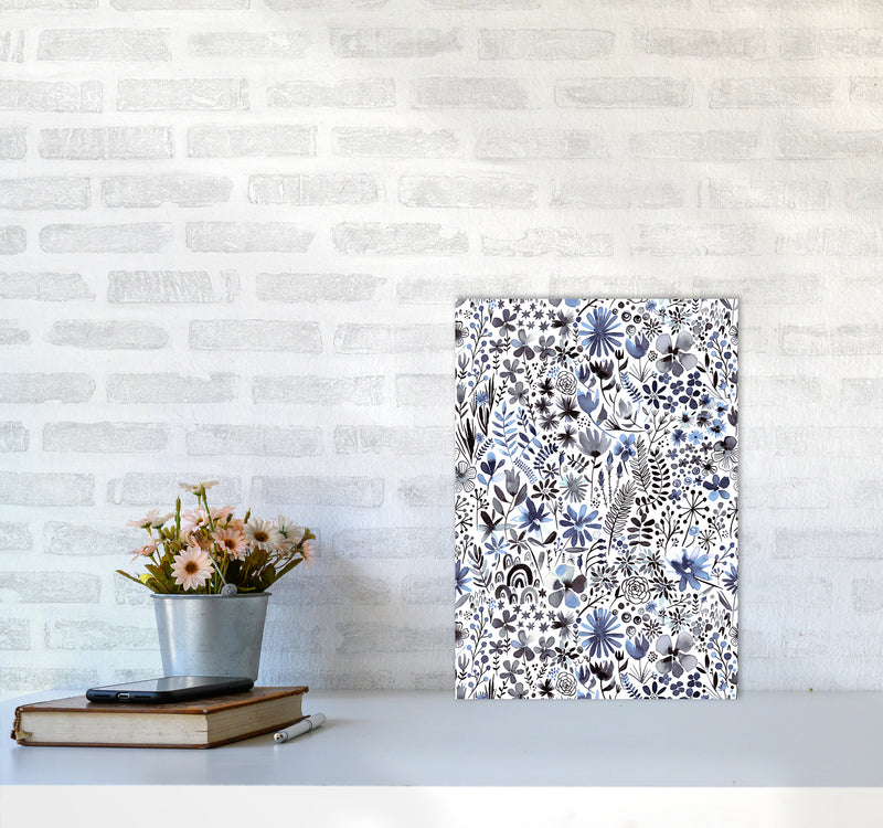 Winter Ink Flowers Abstract Art Print by Ninola Design A3 Black Frame
