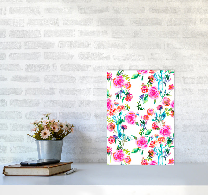Roses Bouquet Pink Abstract Art Print by Ninola Design A3 Black Frame