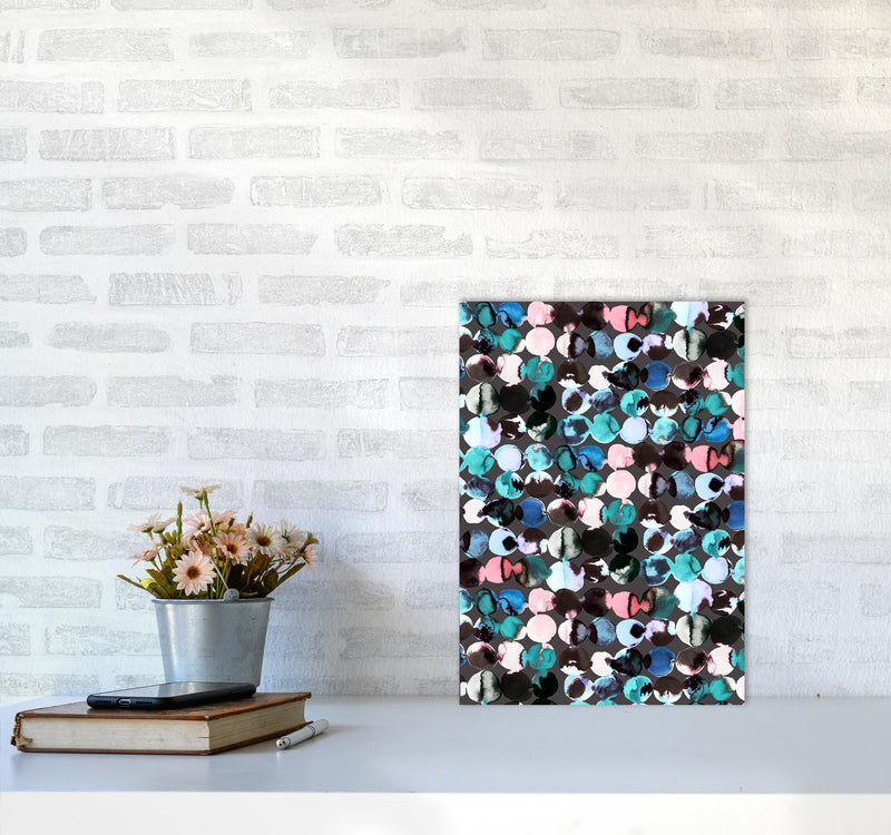 Ink Dots Blue Red Abstract Art Print by Ninola Design A3 Black Frame