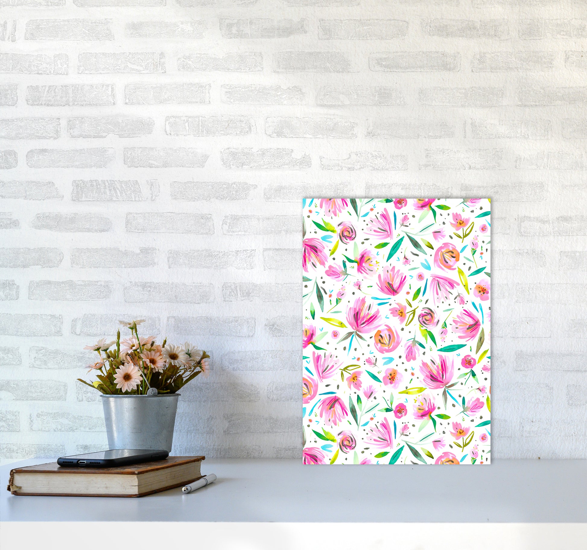 Peonies Pink Abstract Art Print by Ninola Design A3 Black Frame