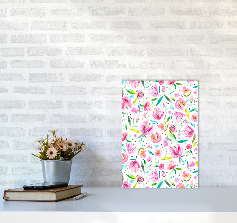 Peonies Pink Abstract Art Print by Ninola Design A3 Black Frame