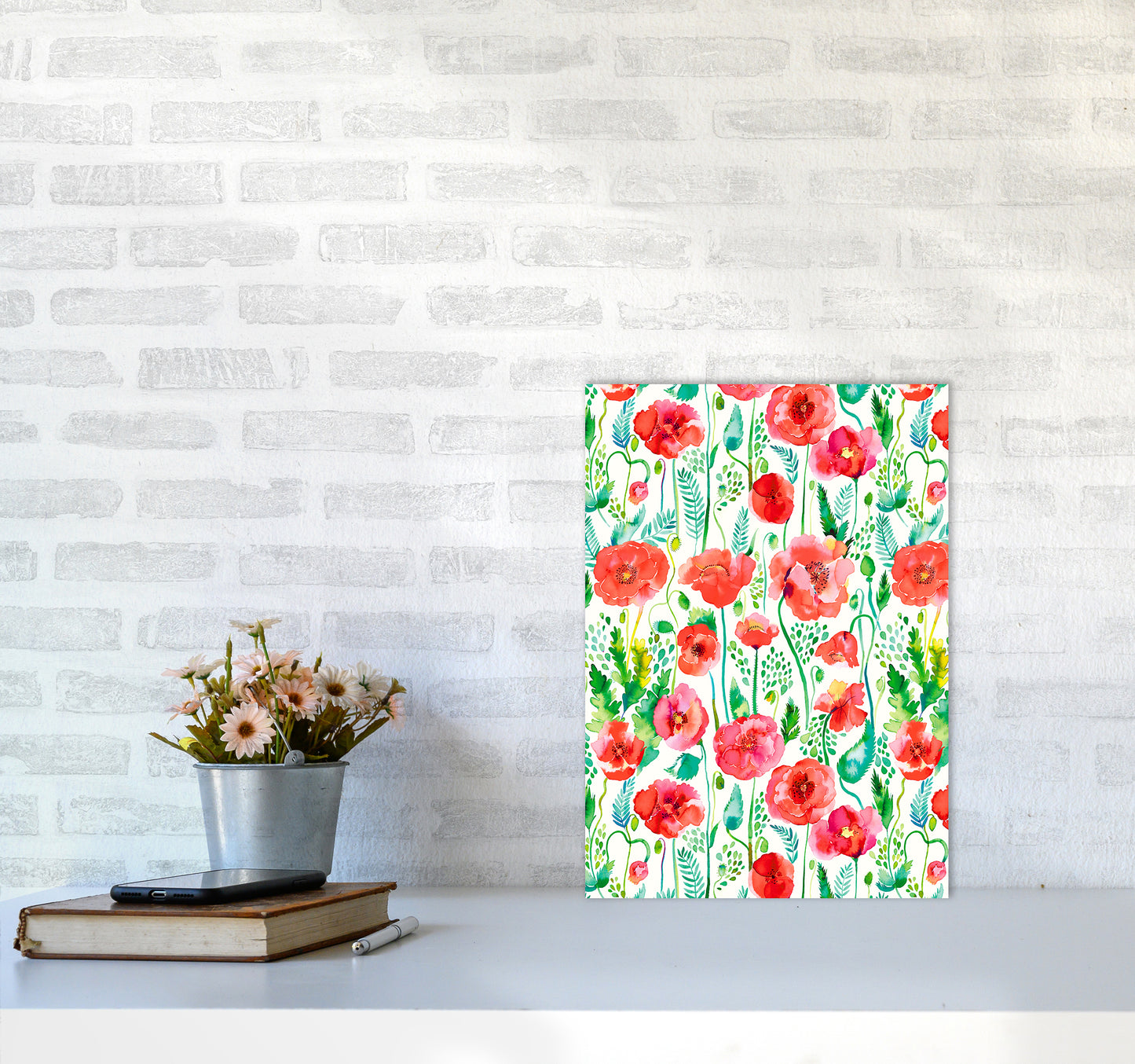 Poppies Red Abstract Art Print by Ninola Design A3 Black Frame