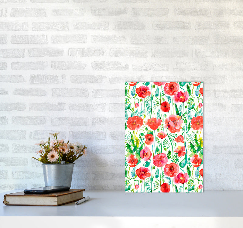 Poppies Red Abstract Art Print by Ninola Design A3 Black Frame