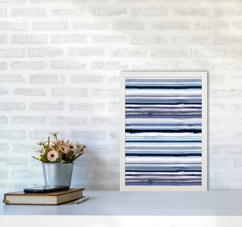 Degrade Stripes Watercolor Navy Abstract Art Print by Ninola Design A3 Oak Frame