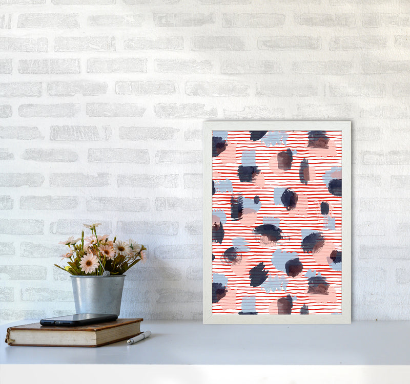 Watercolor Stains Stripes Red Abstract Art Print by Ninola Design A3 Oak Frame
