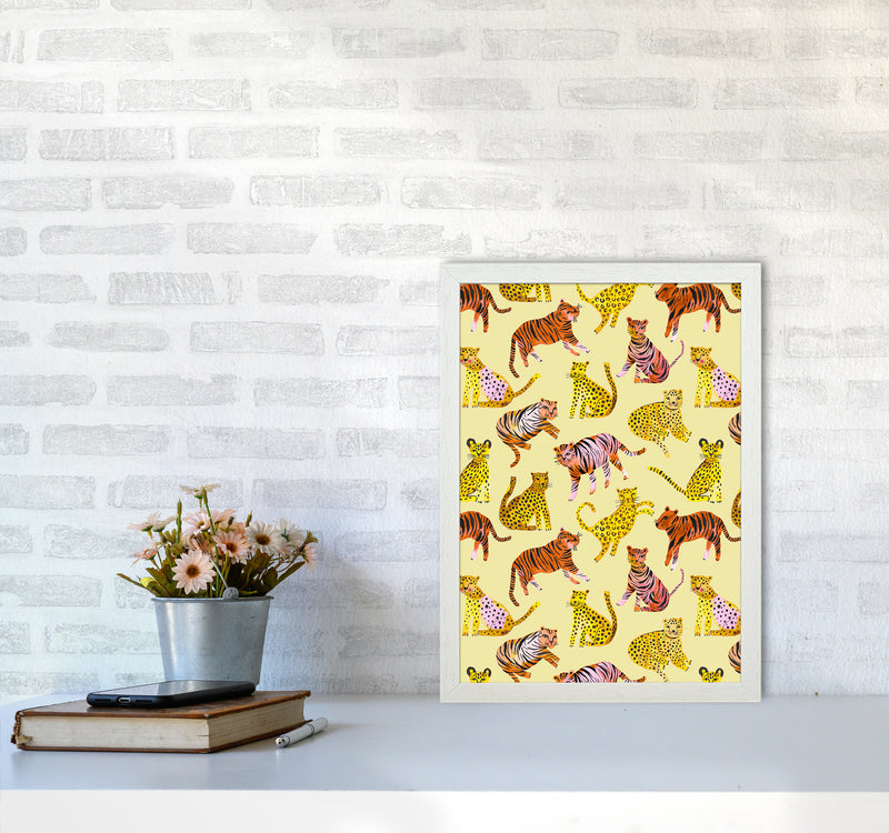 Tigers and Leopards Savannah Abstract Art Print by Ninola Design A3 Oak Frame