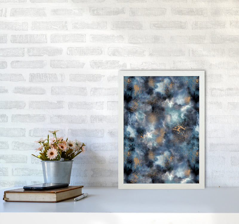 Smoky Marble Watercolor Dark Abstract Art Print by Ninola Design A3 Oak Frame