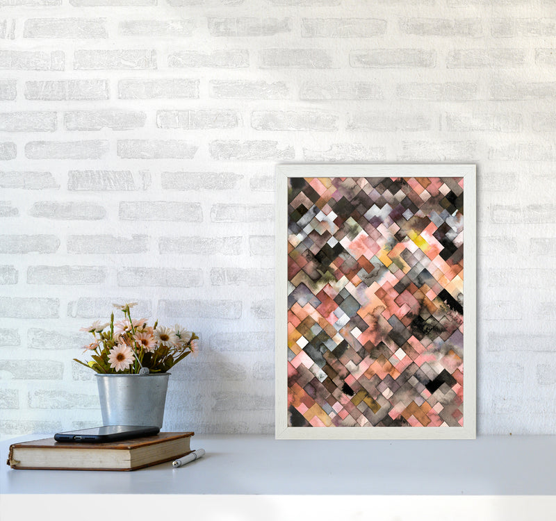 Moody Geometry Rustic Brown Abstract Art Print by Ninola Design A3 Oak Frame