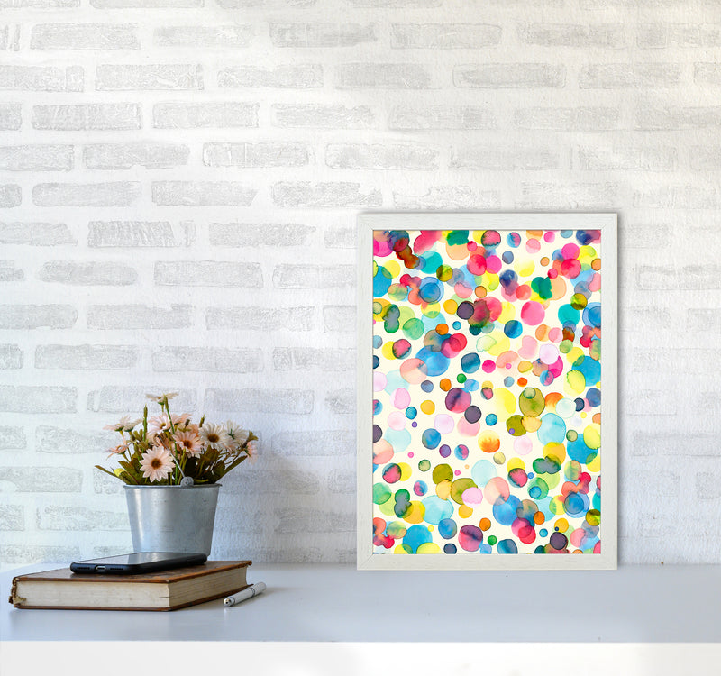 Watercolor Colorful Drops Abstract Art Print by Ninola Design A3 Oak Frame