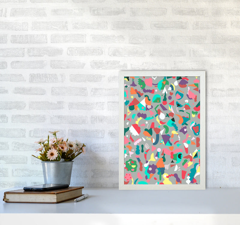 Dreamy Animal Shapes Gray Abstract Art Print by Ninola Design A3 Oak Frame