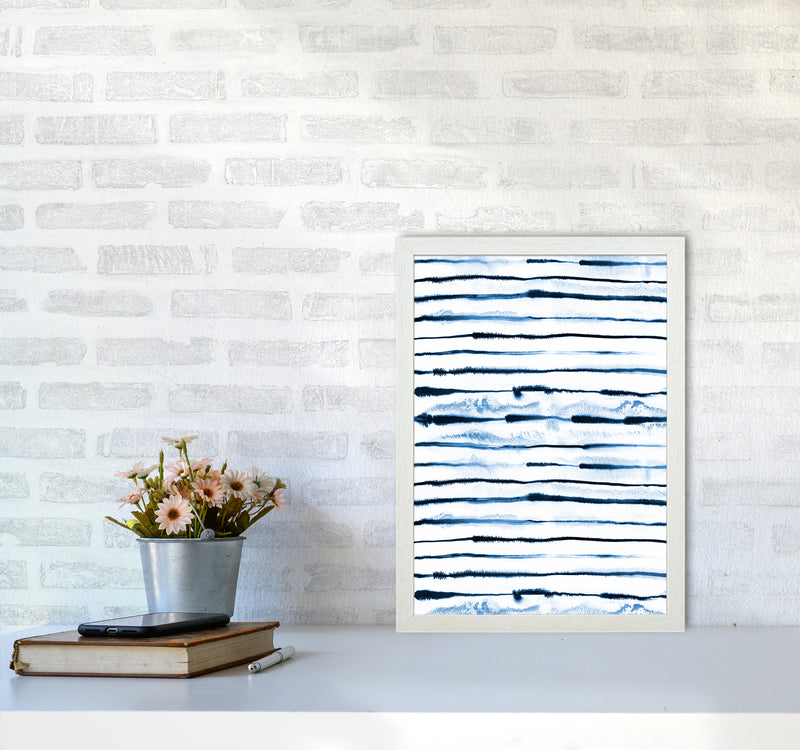 Electric Ink Lines White Abstract Art Print by Ninola Design A3 Oak Frame