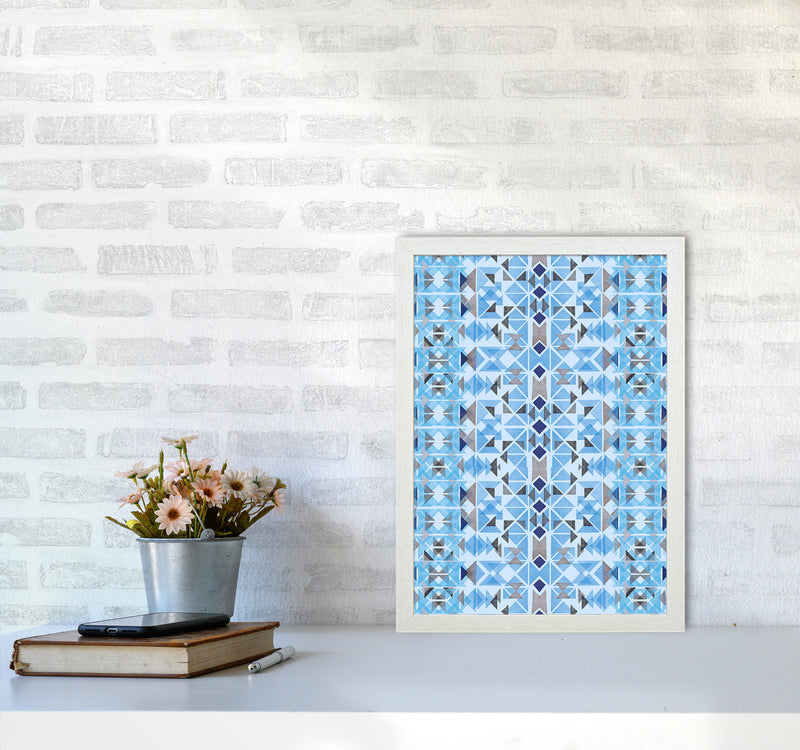 Boho Nomadic Tribal Blue Abstract Art Print by Ninola Design A3 Oak Frame