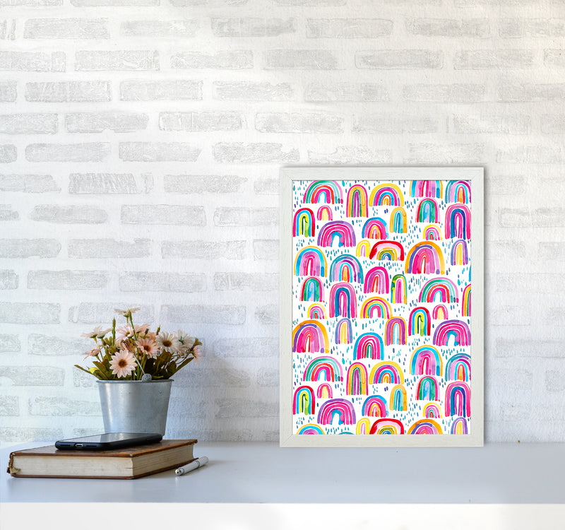 Cute Watercolor Rainbows Abstract Art Print by Ninola Design A3 Oak Frame