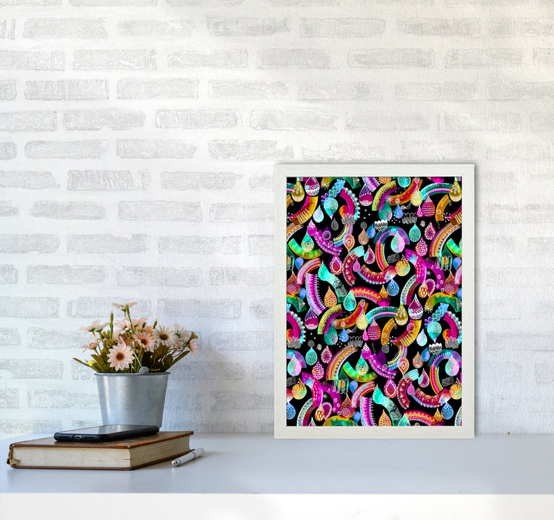 Rainbow Lace Neon Kids Abstract Art Print by Ninola Design A3 Oak Frame