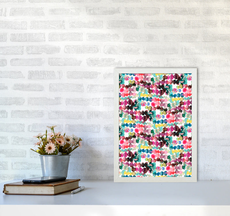 Ink Bleeding Dots Pink Abstract Art Print by Ninola Design A3 Oak Frame