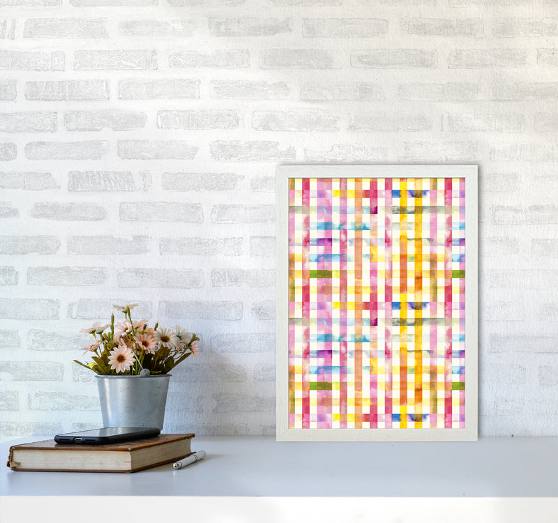 Gingham Vichy Yellow Abstract Art Print by Ninola Design A3 Oak Frame