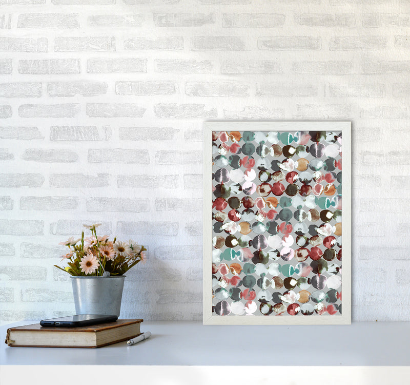 Ink Dots Gray Green Abstract Art Print by Ninola Design A3 Oak Frame
