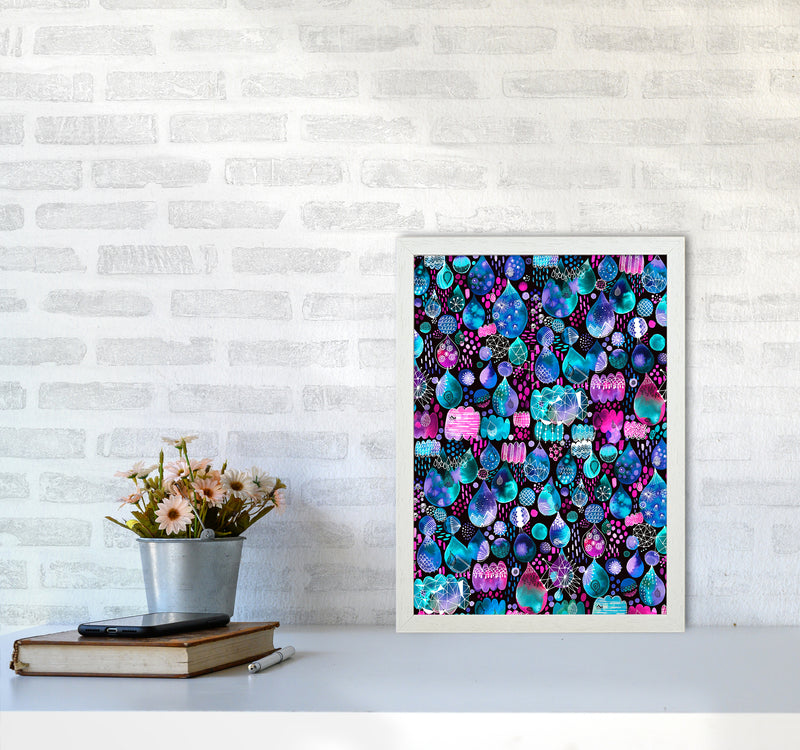 Rain Stitches Neon Abstract Art Print by Ninola Design A3 Oak Frame