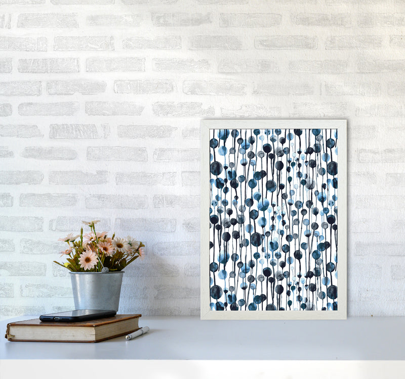 Dripping Dots Navy Abstract Art Print by Ninola Design A3 Oak Frame