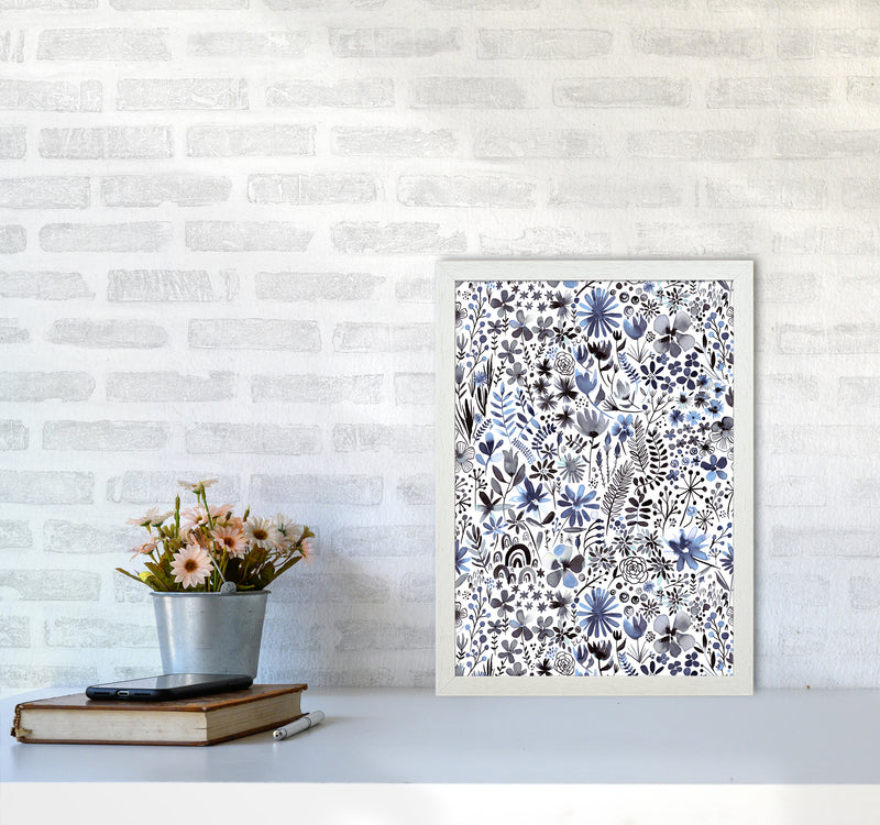 Winter Ink Flowers Abstract Art Print by Ninola Design A3 Oak Frame