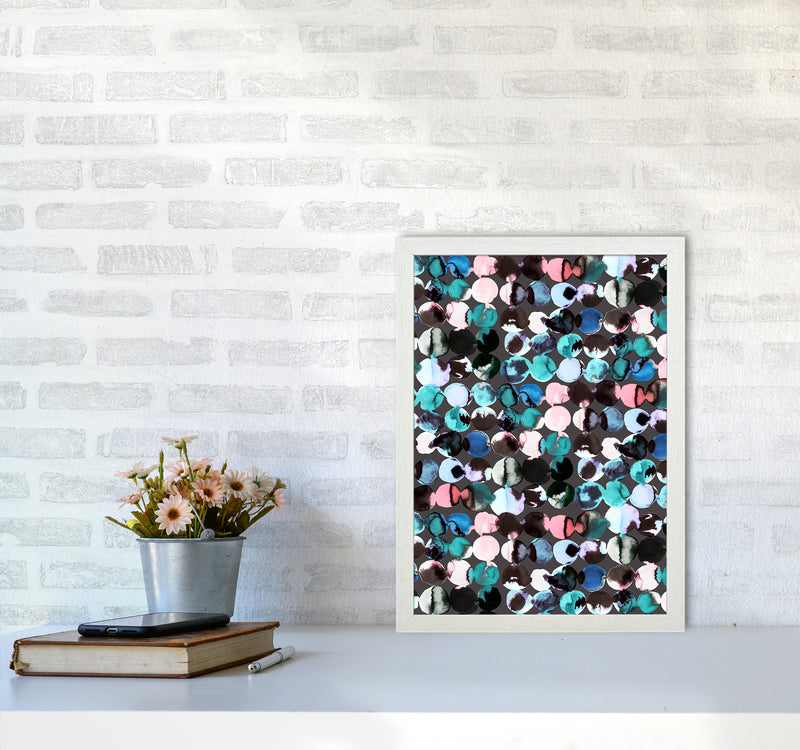 Ink Dots Blue Red Abstract Art Print by Ninola Design A3 Oak Frame