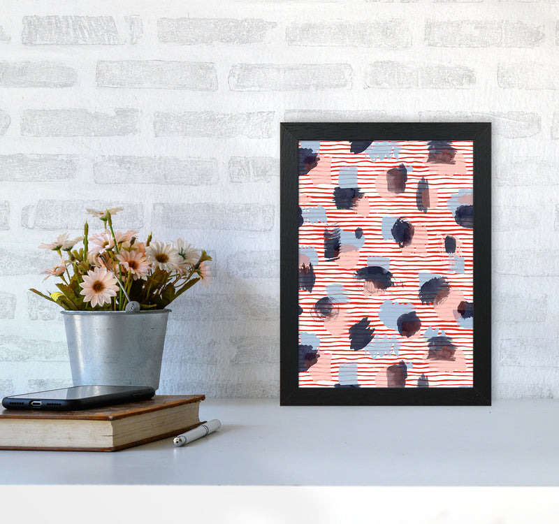 Watercolor Stains Stripes Red Abstract Art Print by Ninola Design A4 White Frame