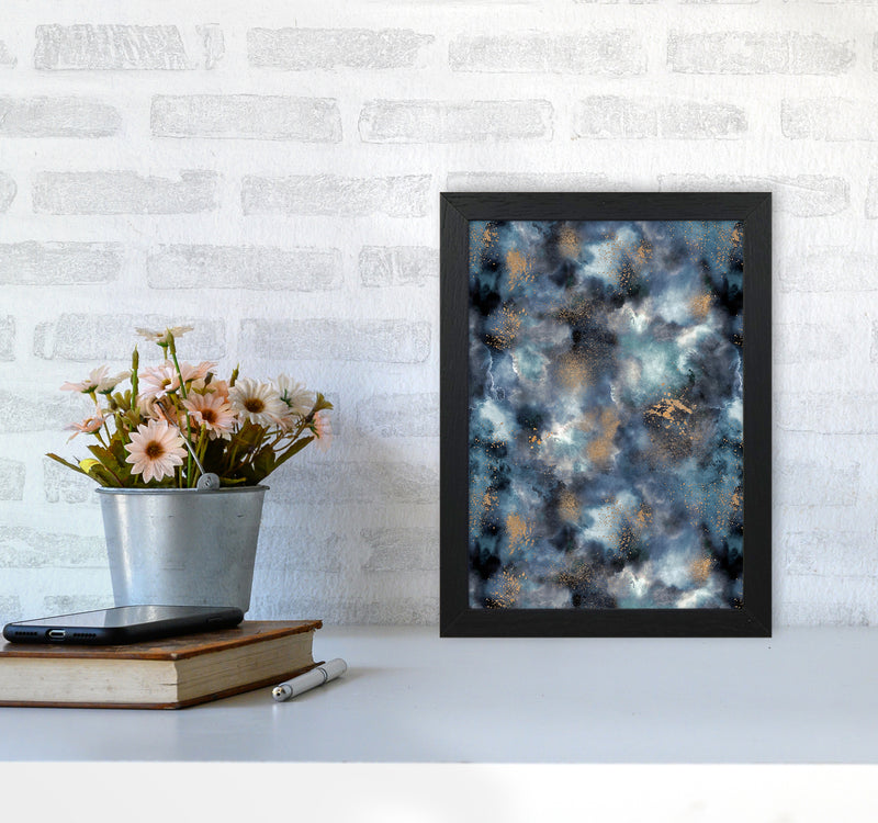 Smoky Marble Watercolor Dark Abstract Art Print by Ninola Design A4 White Frame