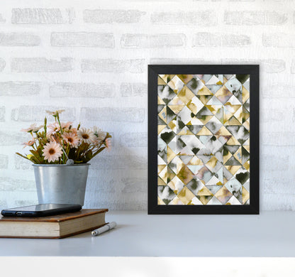 Moody Triangles Gold Silver Abstract Art Print by Ninola Design A4 White Frame