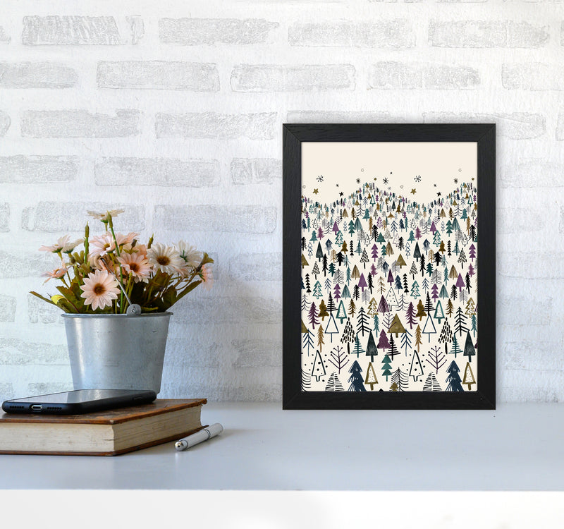 Trees Forest Night Purple Abstract Art Print by Ninola Design A4 White Frame