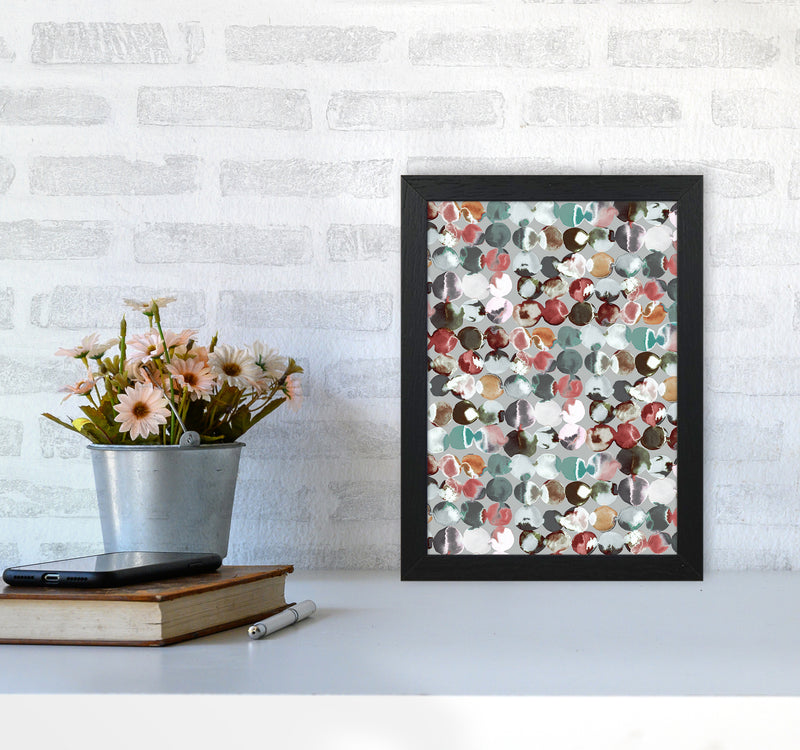 Ink Dots Gray Green Abstract Art Print by Ninola Design A4 White Frame