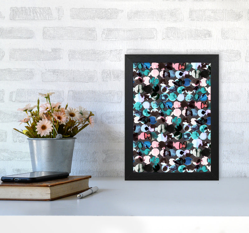 Ink Dots Blue Red Abstract Art Print by Ninola Design A4 White Frame